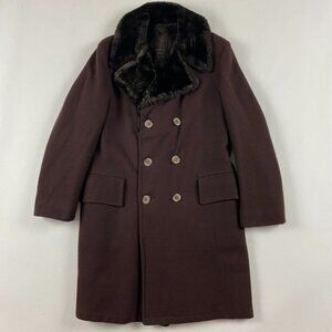 Vintage Darwood New England Faux Fur Collar Overcoat Top Coat Mens 36 SHORT Pea